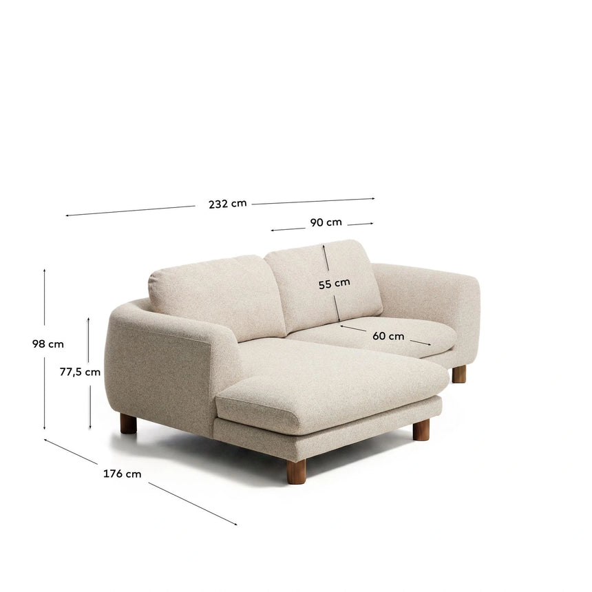 3-Sitzer Sofa Vera mit Chaiselongue links in Beige mit Beinen aus massivem Eschenholz mit Nussbaum-Finish, 232 cm, FSC Mix Credit von Kave Home – Bild 3