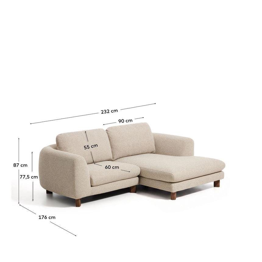 3-Sitzer Sofa Vera mit Chaiselongue rechts in Beige mit Beinen aus massivem Eschenholz mit Nussbaum-Finish, 232 cm, FSC Mix Credit von Kave Home – Bild 3