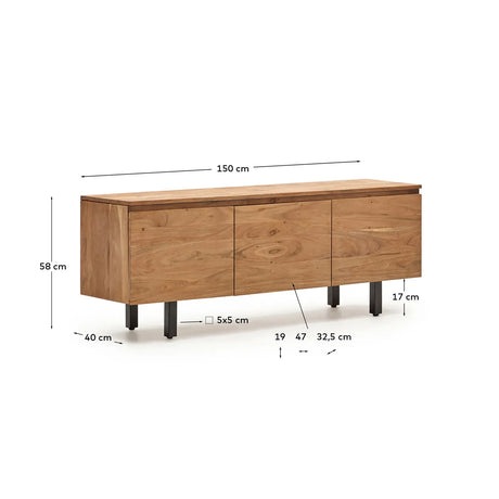 3-türiges TV-Möbel Uxue aus massivem Akazienholz mit gebleichtem Finish 150 x 58 cm - ZEN ZONE Furniture