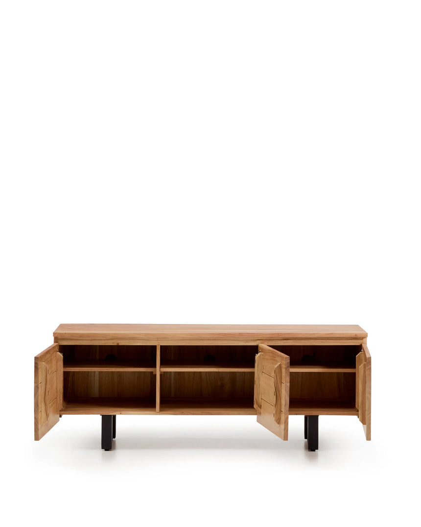 3-türiges TV-Möbel Uxue aus massivem Akazienholz mit gebleichtem Finish 150 x 58 cm von Kave Home – Produktbild 6