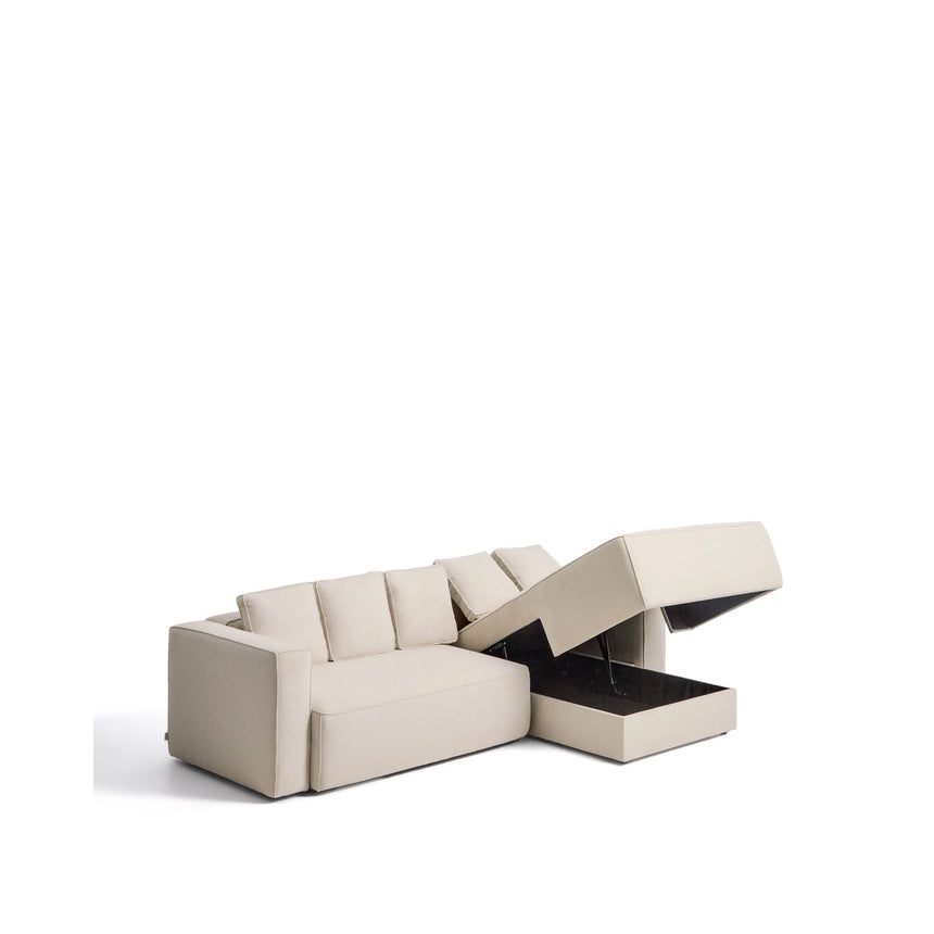 4-Sitzer-Bettsofa Marela mit Chaiselongue rechts mit aufklappbarer Chenille in Ecru, 276 cm, FSC Mix Credit von Kave Home – Bild 4