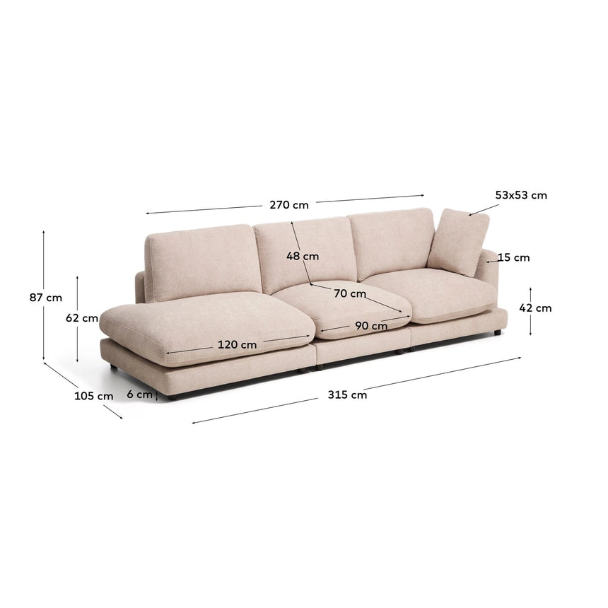 4-Sitzer-Modularsofa Gala mit Randmodul links aus Microbouclé oder Chenille, FSC Mix Credit, 315 cm von Kave Home – Bild 2