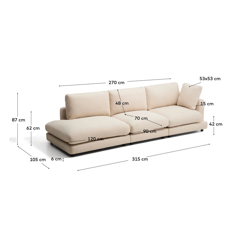 4-Sitzer-Modularsofa Gala mit Randmodul links aus beiger Chenille, FSC Mix Credit, 315 cm von Kave Home – Bild 2