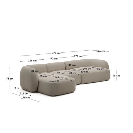 4-Sitzer-Modularsofa Martina mit Chenille und Chaiselongue links in Steinton 377 cm von Kave Home – Bild 3