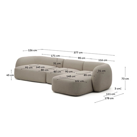 4-Sitzer-Modularsofa Martina mit Chenille und Chaiselongue rechts in Steinton 377 cm von Kave Home – Bild 3