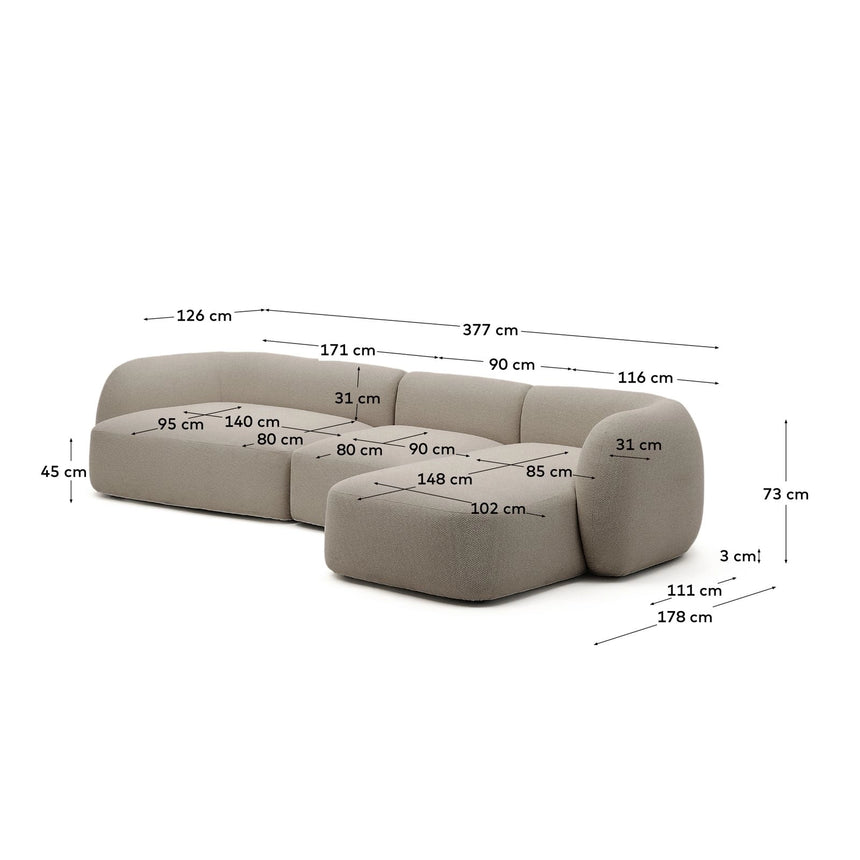 4-Sitzer-Modularsofa Martina mit Chenille und Chaiselongue rechts in Steinton 377 cm von Kave Home – Bild 3