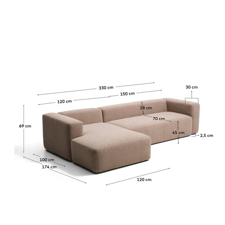 4-Sitzer-Sofa Blok mit Chaiselongue links in Chenille, 330 cm, FSC Mix Credit von Kave Home – Bild 3