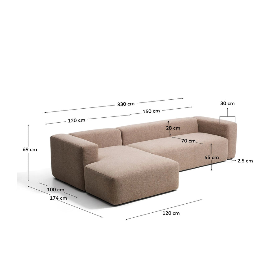4-Sitzer-Sofa Blok mit Chaiselongue links in Chenille, 330 cm, FSC Mix Credit von Kave Home – Bild 3