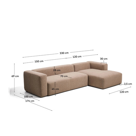 4-Sitzer-Sofa Blok mit Chaiselongue rechts in Chenille, 330 cm, FSC Mix Credit von Kave Home – Bild 3