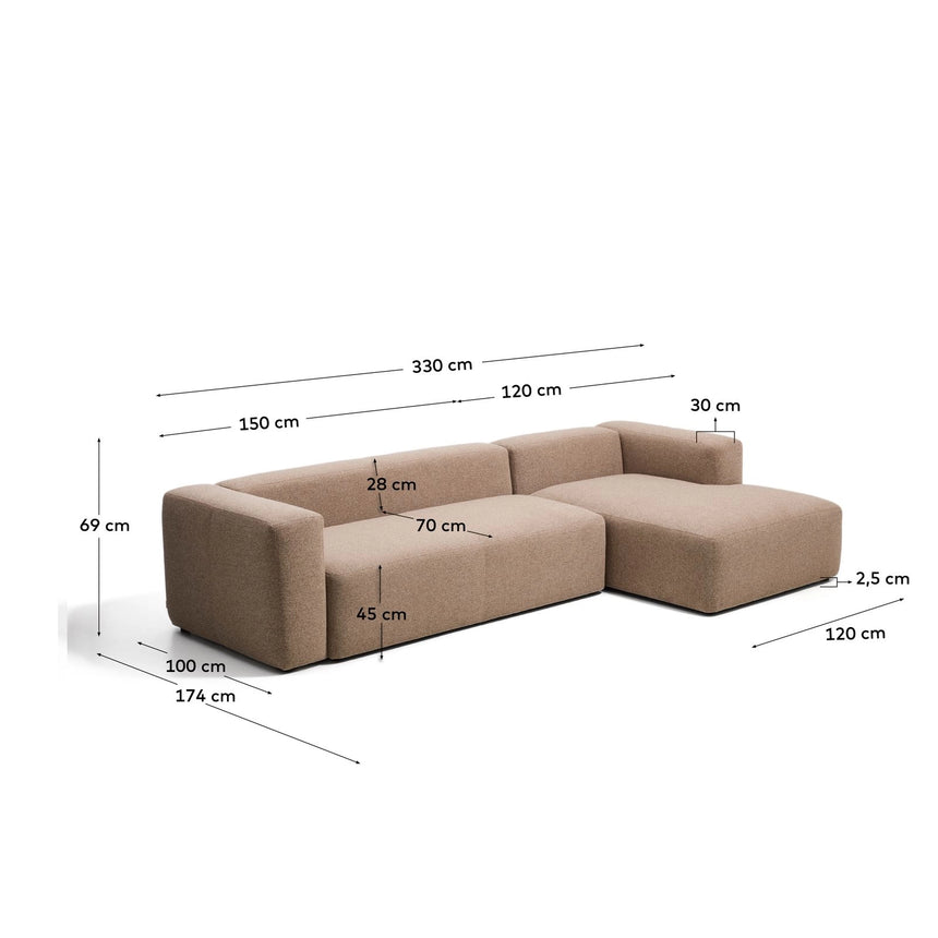 4-Sitzer-Sofa Blok mit Chaiselongue rechts in Chenille, 330 cm, FSC Mix Credit von Kave Home – Bild 3
