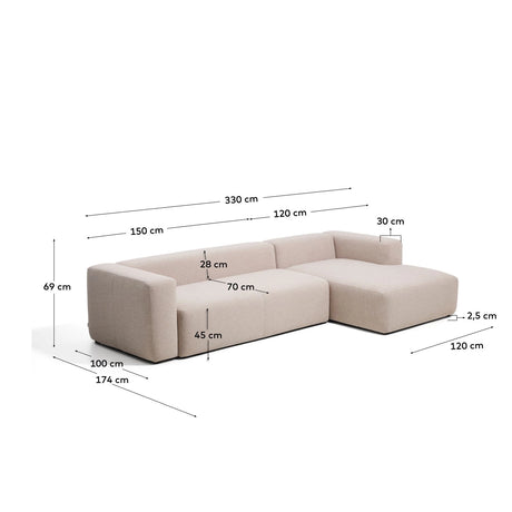 4-Sitzer-Sofa Blok mit Chaiselongue rechts in beiger Chenille, 330 cm, FSC Mix Credit von Kave Home – Bild 3
