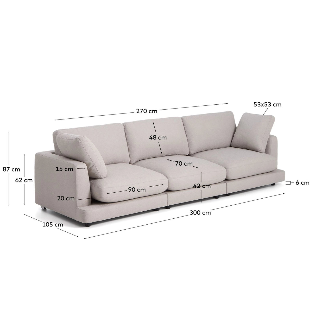 4-Sitzer-Sofa Gala aus grauem Micro-Bouclé FSC Mix Credit 300 cm von Kave Home – Produktbild 4