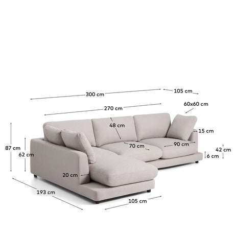 4-Sitzer-Sofa Gala aus grauem Micro-Bouclé mit linker Chaise Longue FSC Mix Credit 300 cm von Kave Home – Produktbild 4