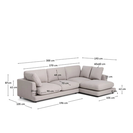 4-Sitzer-Sofa Gala aus grauem Micro-Bouclé mit rechter Chaise Longue FSC Mix Credit 300 cm von Kave Home – Produktbild 4