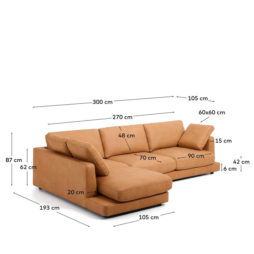4-Sitzer-Sofa Gala mit Chaiselongue links in braunem Leder, 300 cm von Kave Home – Produktbild 4