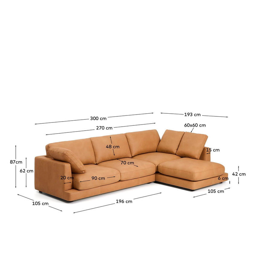 4-Sitzer-Sofa Gala mit Chaiselongue rechts in braunem Leder, 300 cm von Kave Home – Produktbild 4