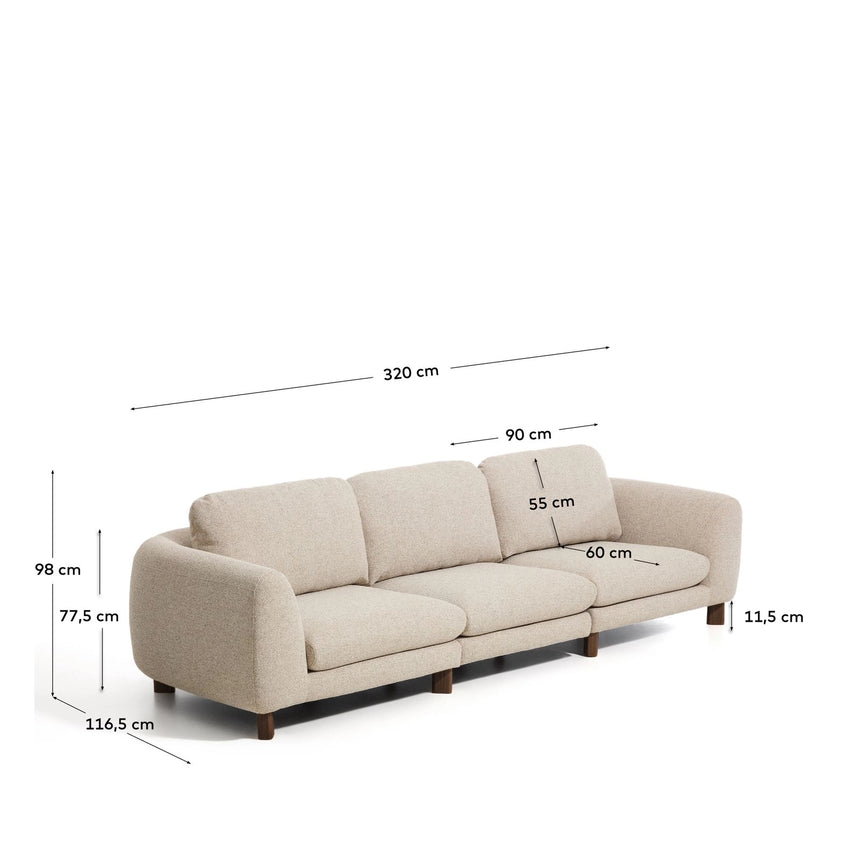 4-Sitzer Sofa Vera in Beige mit Beinen aus massivem Eschenholz mit Nussbaum-Finish, 320 cm, FSC Mix Credit von Kave Home – Bild 3
