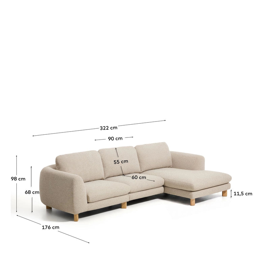 4-Sitzer Sofa Vera mit Chaiselongue rechts in Beige mit Beinen aus massivem Eschenholz mit natürlichem Finish, 322 cm, FSC Mix Credit von Kave Home – Bild 3