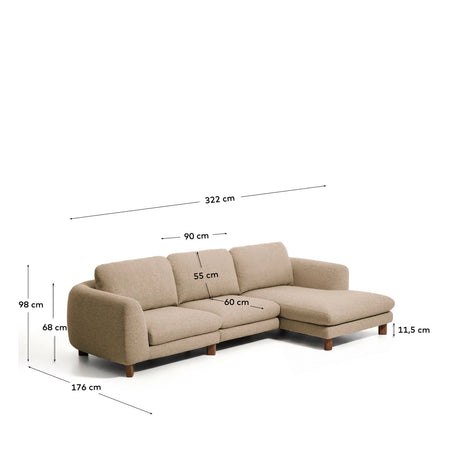 4-Sitzer Sofa Vera mit Chaiselongue rechts mit Beinen aus massivem Eschenholz mit Nussbaum-Finish, 322 cm, FSC Mix Credit von Kave Home – Bild 3