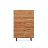 4-türiges Highboard Uxue aus massivem Akazienholz mit gebleichtem Finish und schwarzem Stahl 100 x 155 cm von Kave Home – Bild 1