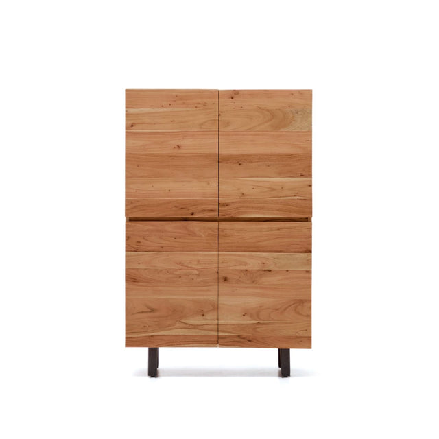 4-türiges Highboard Uxue aus massivem Akazienholz mit gebleichtem Finish und schwarzem Stahl 100 x 155 cm von Kave Home – Bild 1