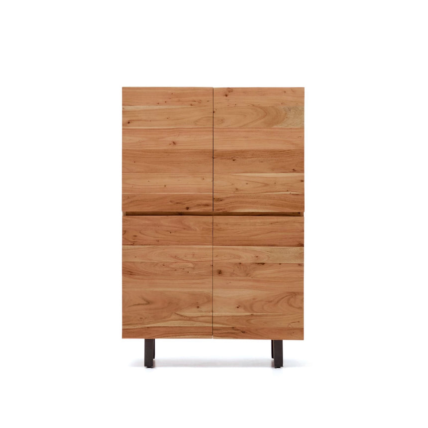 4-türiges Highboard Uxue aus massivem Akazienholz mit gebleichtem Finish und schwarzem Stahl 100 x 155 cm von Kave Home – Bild 1