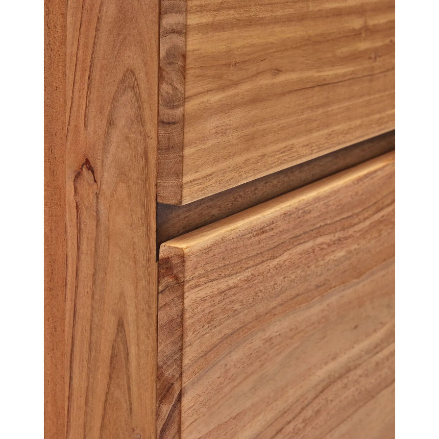 4-türiges Highboard Uxue aus massivem Akazienholz mit gebleichtem Finish und schwarzem Stahl 100 x 155 cm von Kave Home – Bild 11
