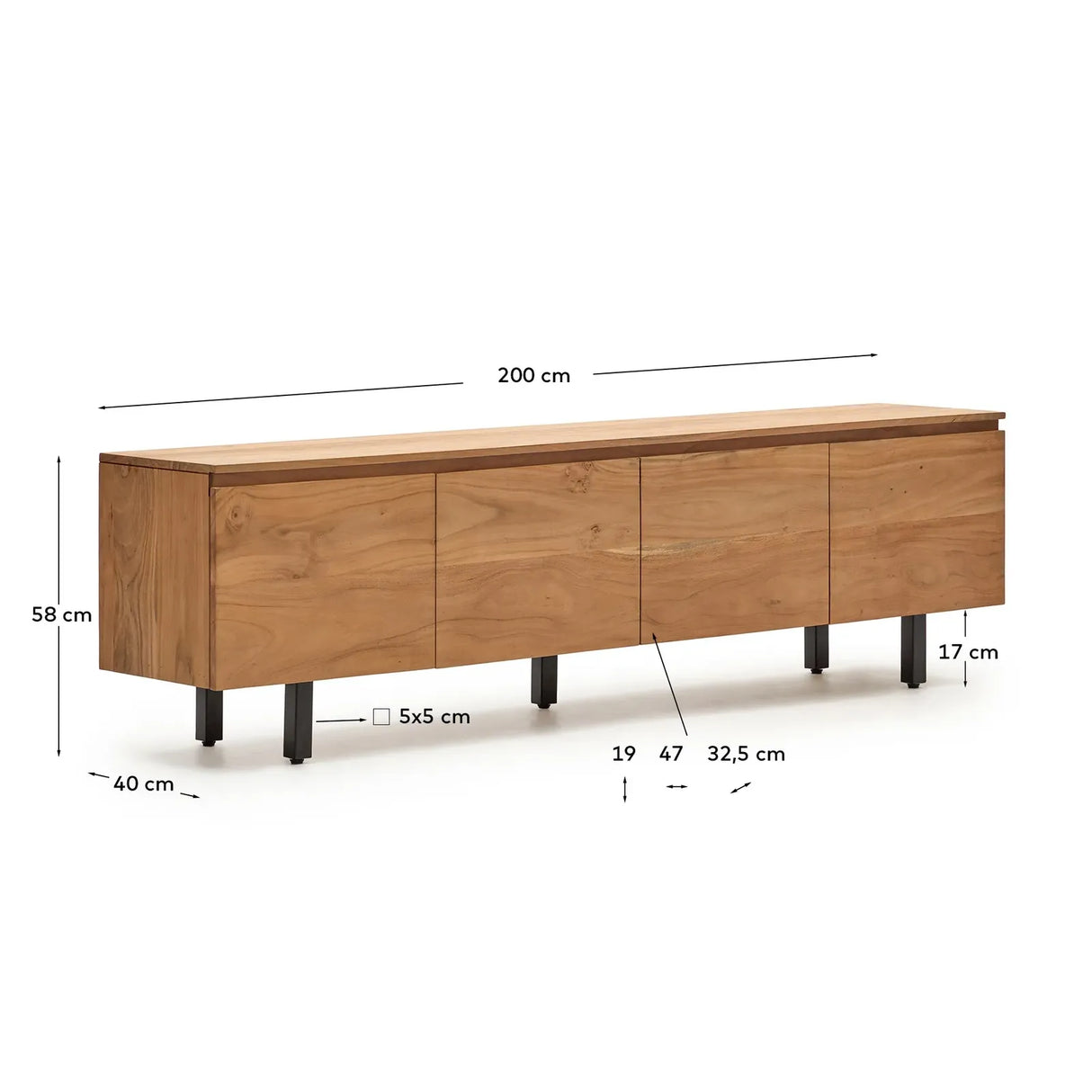 4-türiges TV-Möbel Uxue aus massivem Akazienholz mit gebleichtem Finish 200 x 58 cm - ZEN ZONE Furniture