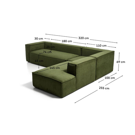 5-Sitzer-Ecksofa Blok mit Randmodul links in Cord oder Chenille, 320 x 255 cm, FSC Mix Credit von Kave Home – Bild 2