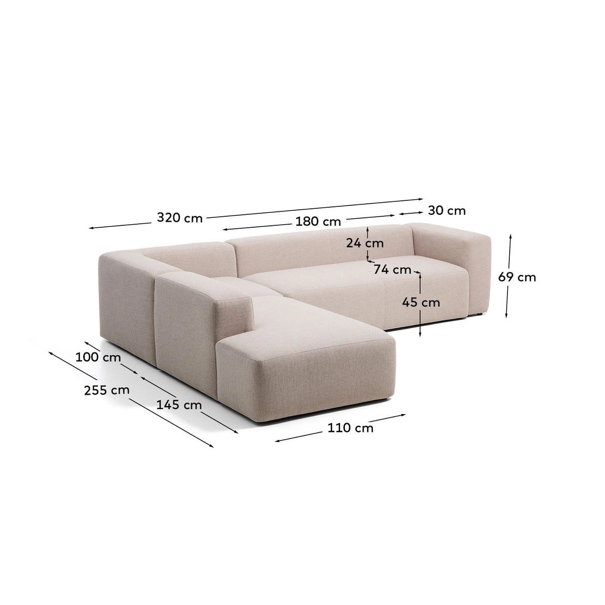 5-Sitzer-Ecksofa Blok mit Randmodul links in beiger Chenille, 255 x 320 cm, FSC Mix Credit von Kave Home – Bild 3