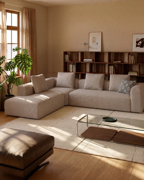 5-Sitzer-Ecksofa Blok mit Randmodul links in beiger Chenille, 320 x 255 cm, FSC Mix Credit von Kave Home – Bild 2