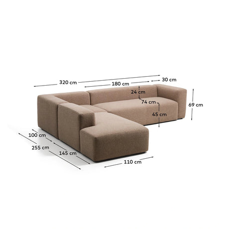 5-Sitzer-Ecksofa Blok mit Randmodul links in brauner Chenille, 255 x 320 cm, FSC Mix Credit von Kave Home – Bild 3