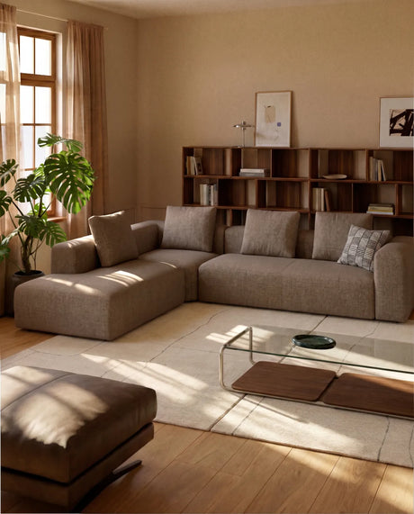 5-Sitzer-Ecksofa Blok mit Randmodul links in brauner Chenille, 320 x 255 cm, FSC Mix Credit von Kave Home – Bild 2