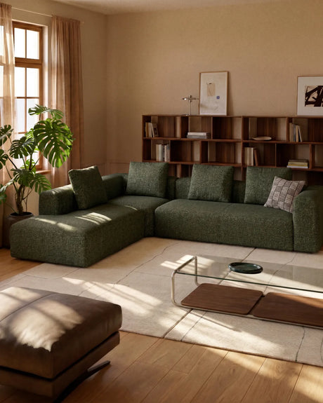 5-Sitzer-Ecksofa Blok mit Randmodul links in moosgrüner Chenille, 255 x 320 cm, FSC Mix Credit von Kave Home – Bild 2