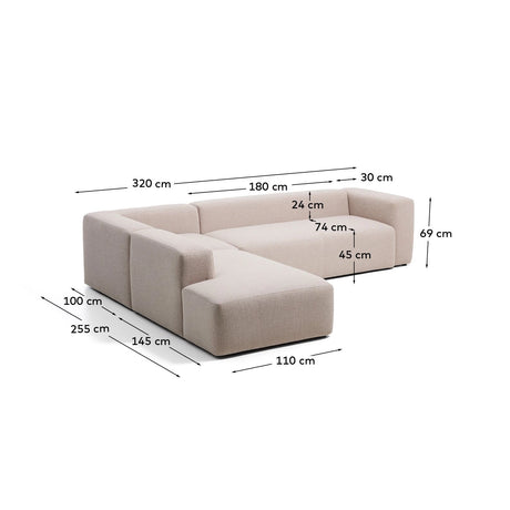 5-Sitzer-Ecksofa Blok mit Randmodul links in moosgrüner Chenille, 255 x 320 cm, FSC Mix Credit von Kave Home – Bild 3