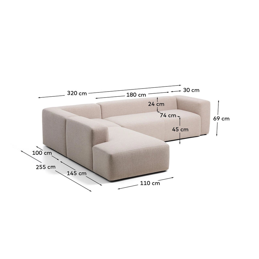 5-Sitzer-Ecksofa Blok mit Randmodul links in moosgrüner Chenille, 255 x 320 cm, FSC Mix Credit von Kave Home – Bild 3