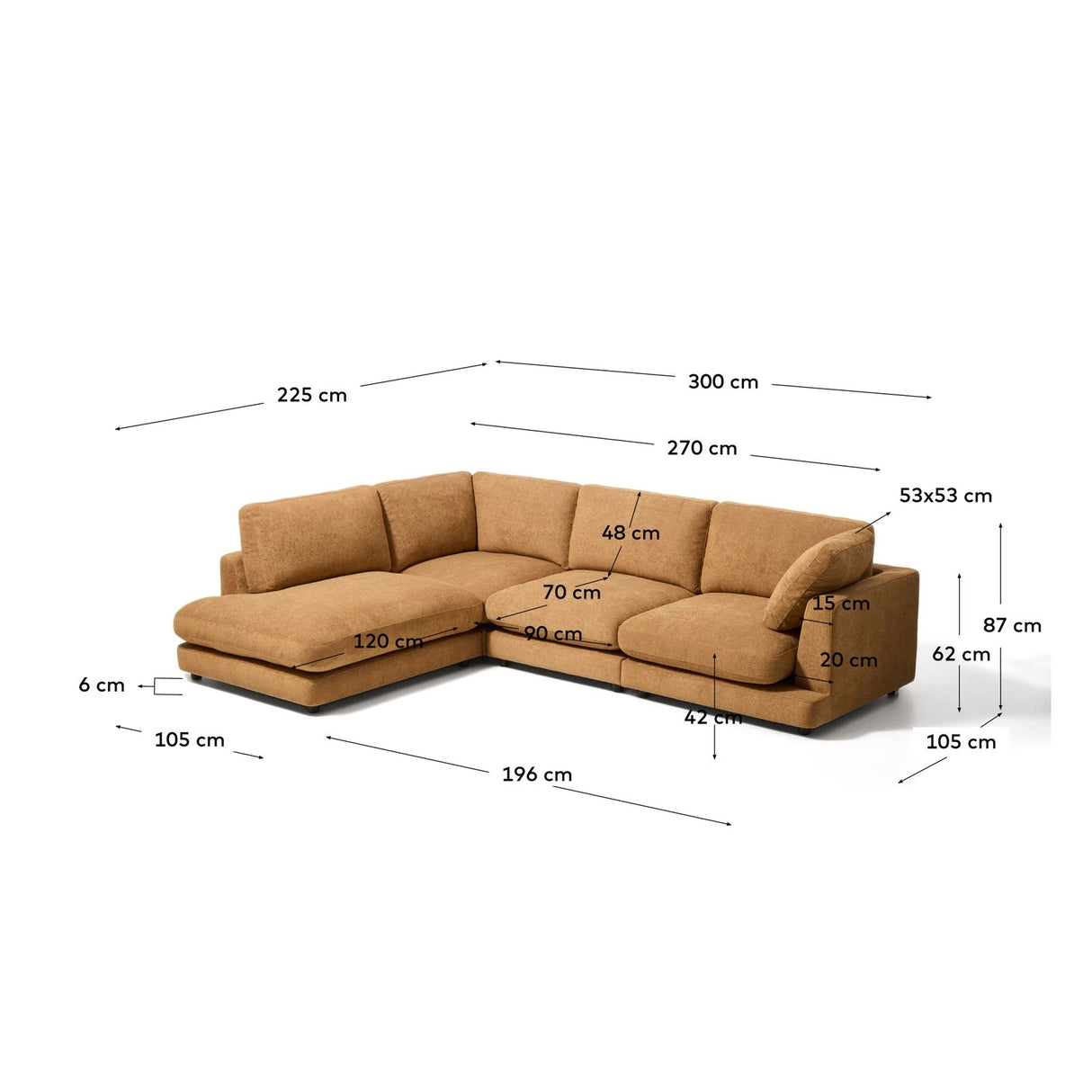 5-Sitzer-Ecksofa Gala mit Randmodul links aus senfgelbem Microbouclé, FSC Mix Credit, 225 x 300 cm von Kave Home – Bild 2