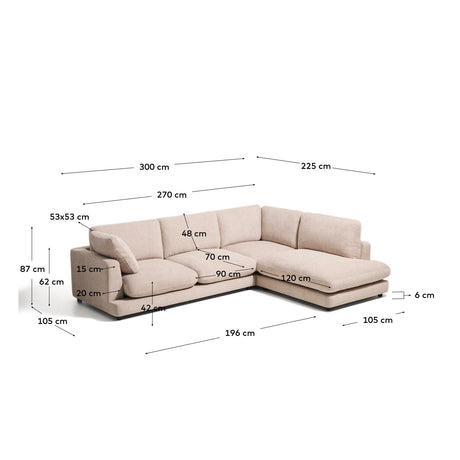 5-Sitzer-Ecksofa Gala mit Randmodul rechts aus Microbouclé oder Chenille, FSC Mix Credit, 300 x 225 cm von Kave Home – Bild 2