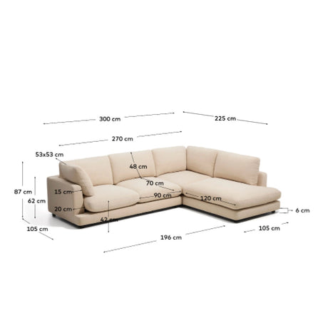 5-Sitzer-Ecksofa Gala mit Randmodul rechts aus beiger Chenille, FSC Mix Credit, 300 x 225 cm von Kave Home – Bild 2