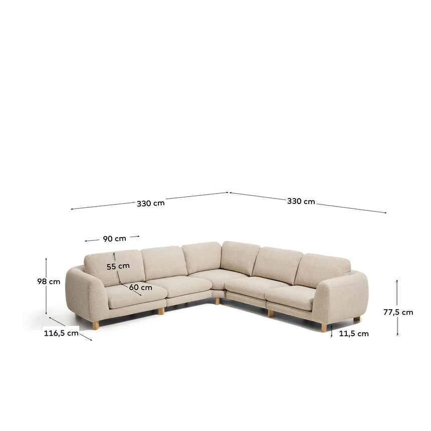 5-Sitzer Ecksofa Vera in Beige mit Beinen aus massivem Eschenholz mit natürlichem Finish, 330 x 330 cm, FSC Mix Credit von Kave Home – Bild 3