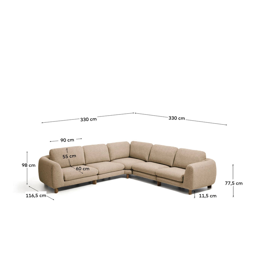 5-Sitzer Ecksofa Vera mit Beinen aus massivem Eschenholz mit Nussbaum-Finish, 330 x 330 cm, FSC Mix Credit von Kave Home – Bild 3