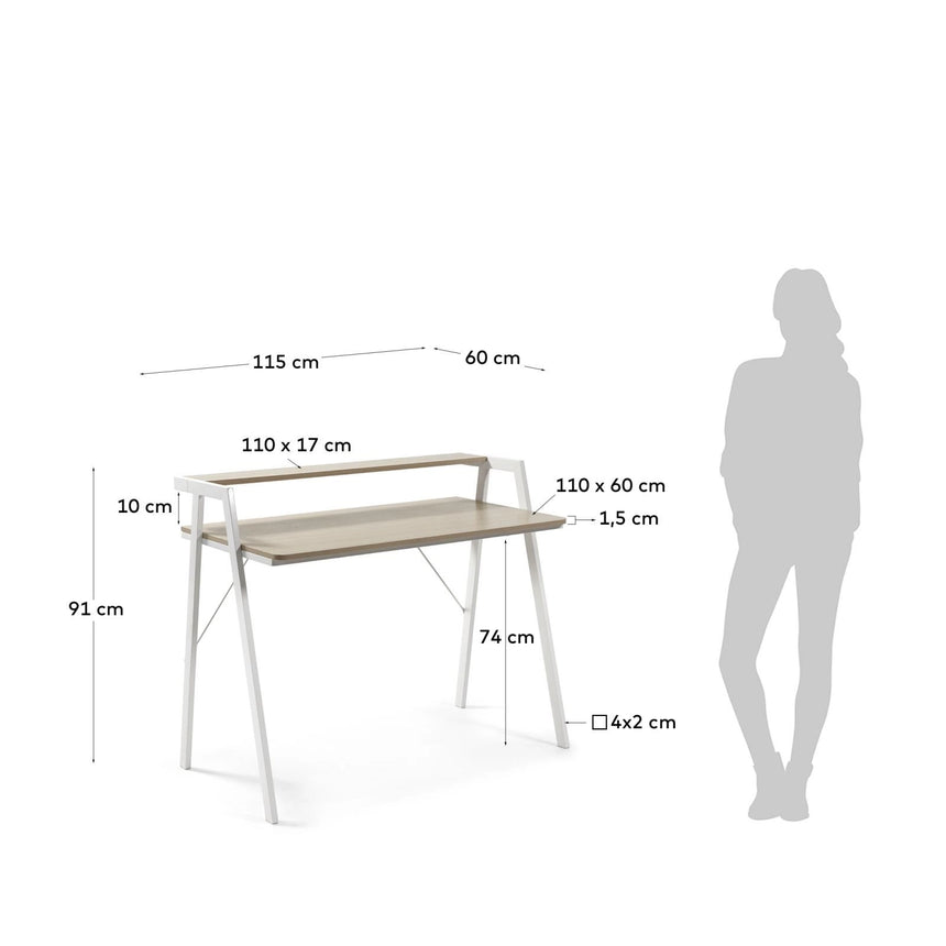 Aarhus Tisch Melamin natur und Beine aus Stahl mit weißem Finish 115 x 60 cm von Kave Home – Bild 4
