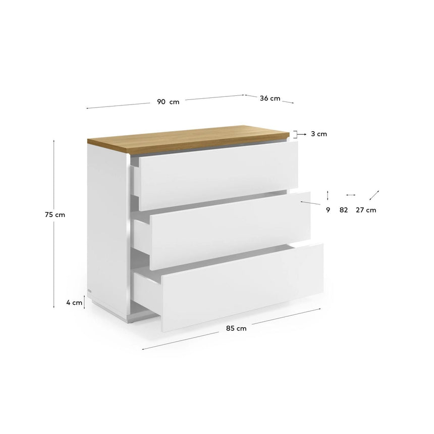 Abilen Kommode mit 3 Schubladen aus Eichenfurnier 90 x 75 cm von Kave Home – Bild 4