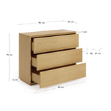 Abilen Kommode mit 3 Schubladen aus Eichenfurnier 90 x 75 cm FSC 100% von Kave Home – Bild 3