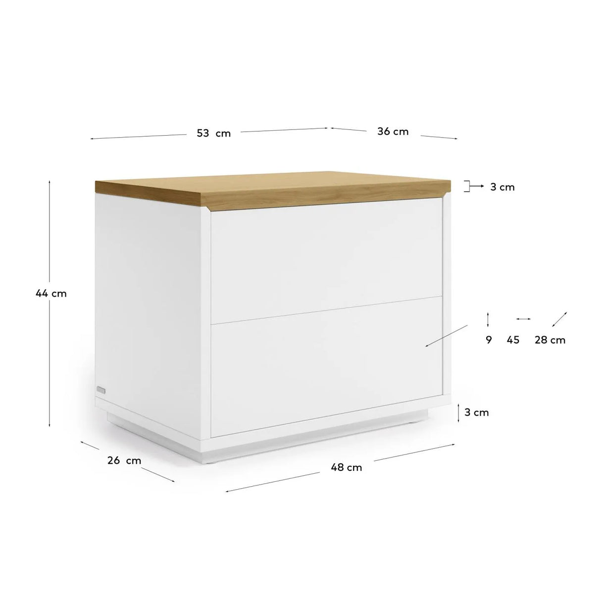 Abilen Nachttisch Eichenfurnier und weiß lackiert 53 x 44 cm von Kave Home – Produktbild 6