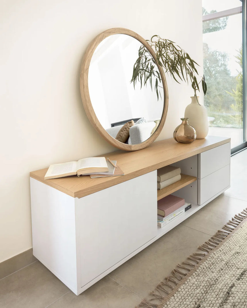 Abilen TV-Schrank 1 Türe 2 Schubladen Eichenfurnier weiße Lackierung 150 x 44 cm FSC 100% von Kave Home – Bild 3