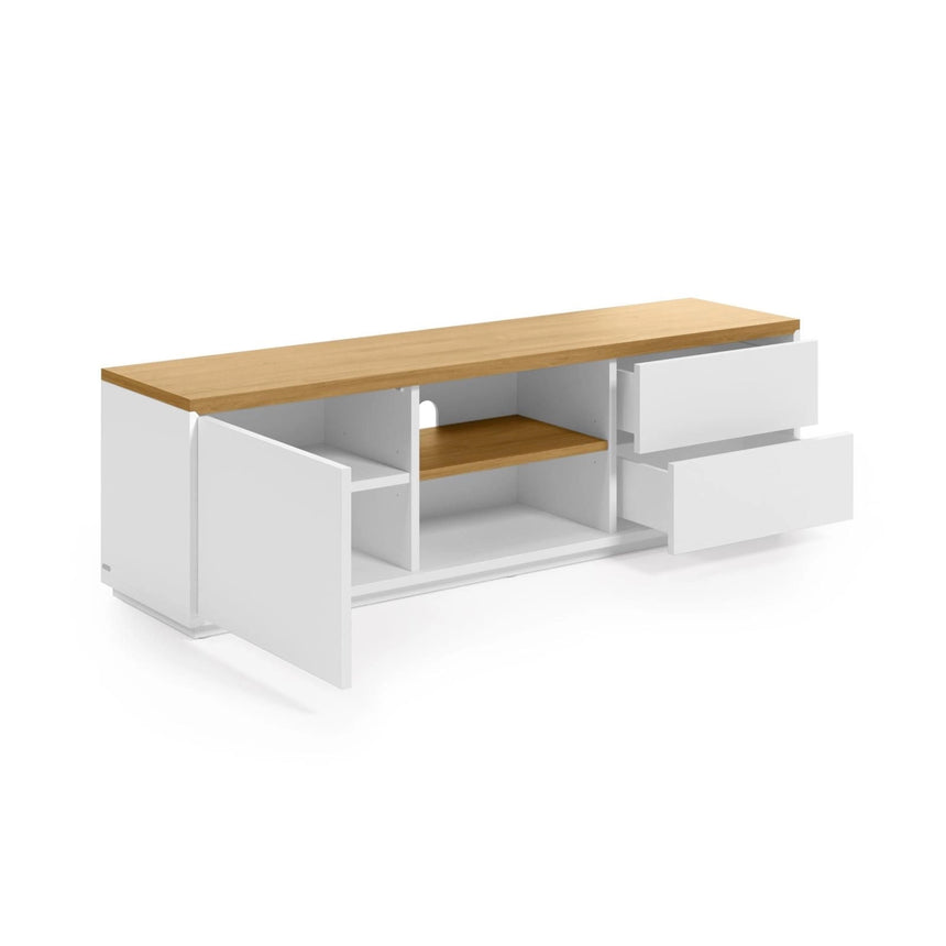 Abilen TV-Schrank 1 Türe 2 Schubladen Eichenfurnier weiße Lackierung 150 x 44 cm FSC 100% von Kave Home – Bild 5