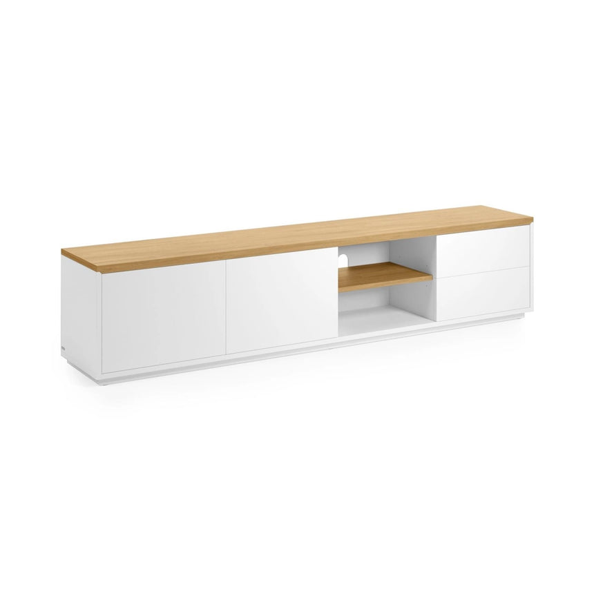 Abilen TV-Schrank 2 Türen 2 Schubladen Eichenfurnier weiße Lackierung 200 x 44 cm FSC 100% von Kave Home – Bild 1