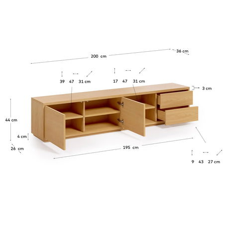 Abilen TV-Schrank 2 Türen und 2 Schubladen aus Eichenfurnier 200 x 44 cm FSC 100% von Kave Home – Produktbild 2