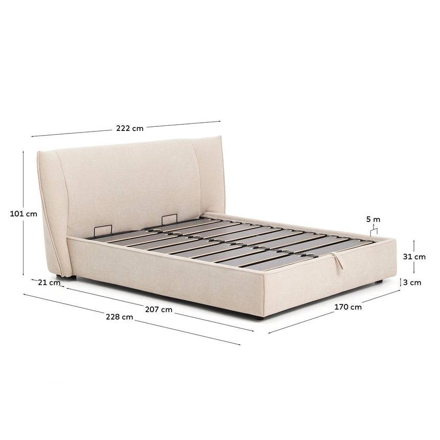 Abziehbares Bett Arvian aus beigefarbener Chenille mit Klappbettkasten für eine Matratze von 160 x 200 cm von Kave Home – Produktbild 3